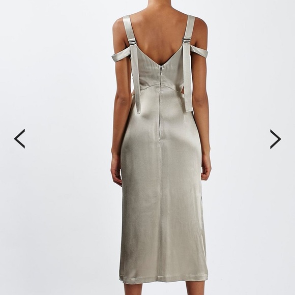 Topshop Gold Satin Midi Dress cutout petite NWOT - Picture 2 of 8
